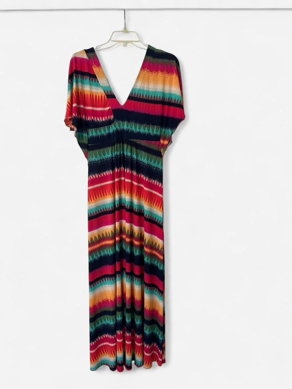 Vibrant Multicolor V-Neck Maxi Dress